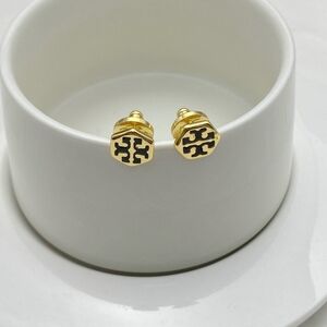 Tory Burch Hexagon Gold and Black Earrings